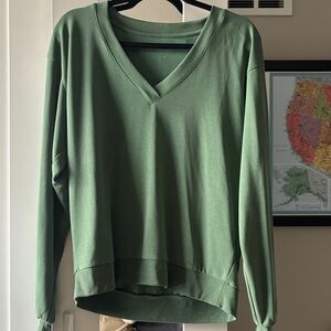 Athleta Seasoft Green V-Neck Sweatshirt